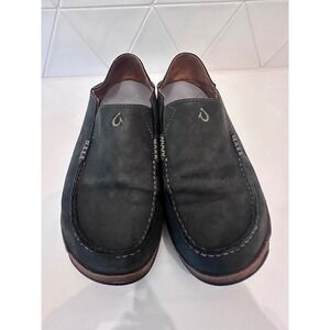 Olukai Moloa Men's Leather Slip-On Loafers Moc Toe Shoes Black US 10 EUR 43